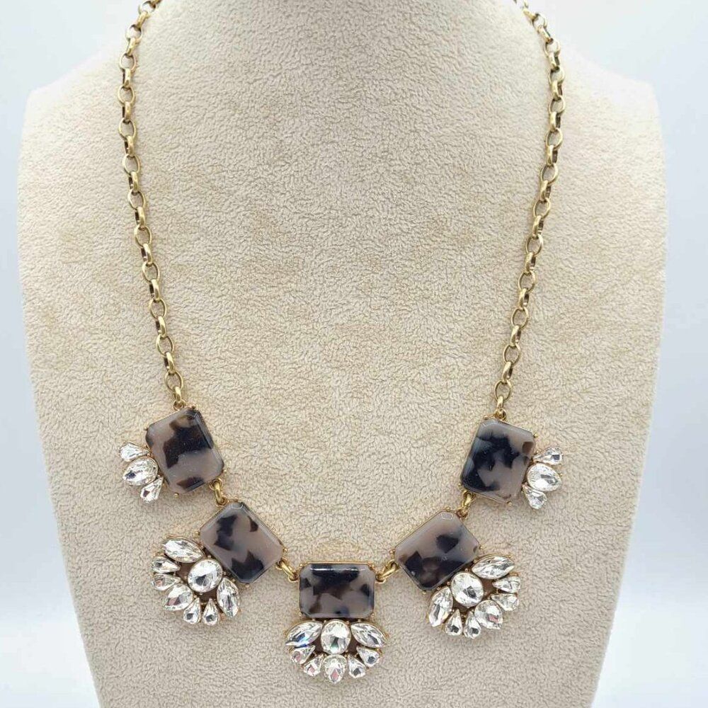 J Crew Factory Clear Crystal Faux Tortoise Necklace